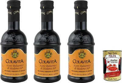 Produktbild von Colavita, Aceto Balsamico di Modena IGP, I.G.P, Balsamico-Essig aus Modena 3x 250ml Glasflasche + Italian Gourmet polpa 400g