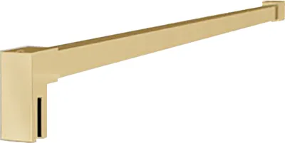A gold-colored shower support arm is shown against a white background.