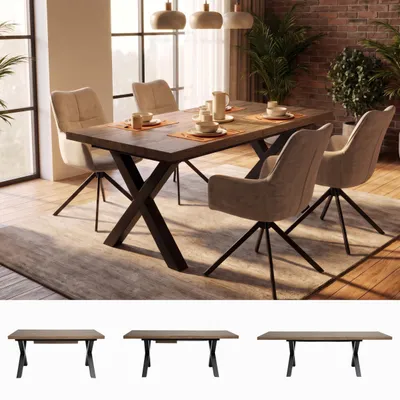Produktbild von BEAUTYSOFA | Esszimmertisch Rechteckig TAVERO Esstisch ausziehbar 160-240x90 cm, Nussbaum, Synchronauszug, schwarze Metallbeine