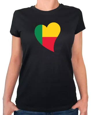 Produktbild von Huuraa Damen T-Shirt Benin Flagge Herz M Black Bio Baumwolle Fairtrade Damenshirt Geschenkidee