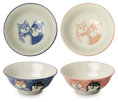 Produktbild von Japanisches Schüsselset - Shiba Hunde - 2er Set - Servierschalen - Udon Teller - Salatschüsseln - Obstschalen - Nudelschalen