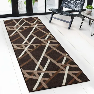 Produktbild von Floordirekt Teppichläufer Printed, moderner Flur Läufer mit Streifen Design, rutschfest & strapazierfähig für Flur, Küche & Eingang, Braun, 67x200 cm