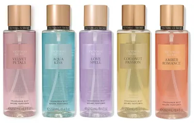 Produktbild von Victoria's Secret - Set mit 5 Body Sprays 250 ml - Amber Romance/Coconut Passion/Love Spell/Aqua Kiss/Velvet Petals