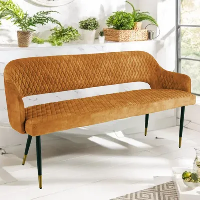 Produktbild von Design Sitzbank FRANCE 160cm Samt senf-gelb Ziersteppung Armlehnen