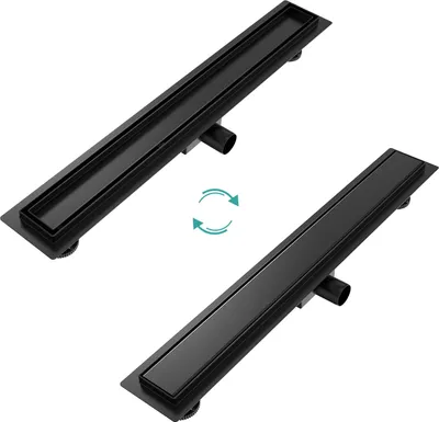 Zdjęcie produktu dla EMKE odpływ liniowy stal nierdzewna 70cm czarny matowy syfon podłogowy z blokadą zapachów odpływ liniowy o bardzo płaskiej krawędzi