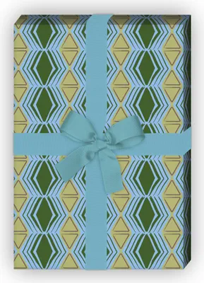 Produktbild von Ethno Geschenkpapier Set, Dekorpapier, Musterpapier im Batik Rauten, grün,  - G8732, 32 x 48cm