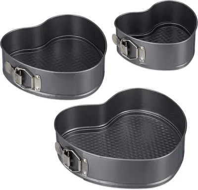 Productafbeelding van Springvorm hart 3 stuks - Romantische cake & taart - 3 groottes - Antikleef - Bakvorm - Carbonstaal - Antraciet