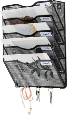 Produktbild von Wanddokumentenhalter 5 Fächer mit 5 Haken für Schlüssel - Schwarz
