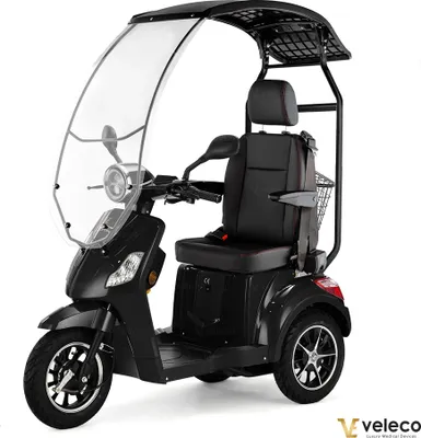 Produktbild von Seniorenmobil Veleco Draco - Dach mit Windschutzscheibe - Kapitänssitz mit Rückenlehne - Lithium Akku - Elektromobil - 800 W E-Roller - (Schwarz)