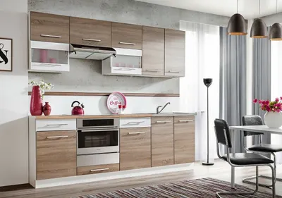 Produktbild von NEU Komplette Küche HIT 240 cm Eiche Canyon matt / weiss hochglanz Holzgrau