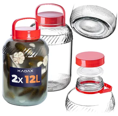 Zdjęcie produktu dla Słoik KADAX o pojemności 12 l z pokrywką i uchwytem do marynowania kapusty, zestaw 2 szt.