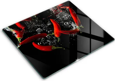 Produktbild von Abdeckung Glas - Küchenabdeckung - 60x52 cm - Abdeckplatte -Chilischoten in Wasser