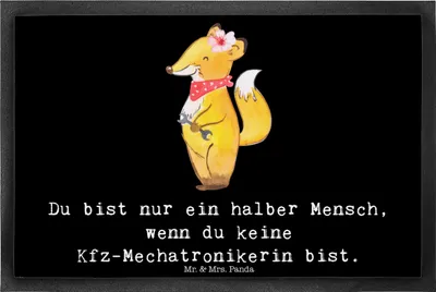 Produktbild von Mr. & Mrs. Panda Schmutzfangmatte Kfz-Mechatronikerin Herz 40 x 60 cm - Schwarz - Geschenk, Witzig, fußmatte, Bodenvorleger, Ausbildung, Fussmatte, Spruch, Lustig