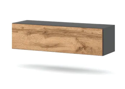 Image de STIV Möbel | Meuble TV suspendu 140x39,6x35 cm Gris mat / Chêne Wotan | Fixation murale | Salon moderne