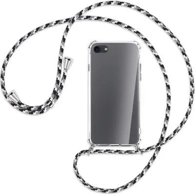 Produktbild von Handykette Backcover-Schutzhülle mit Band (Metall silberfarben) für Apple iPhone 7, iPhone 8 - schwarz/grau/weiß