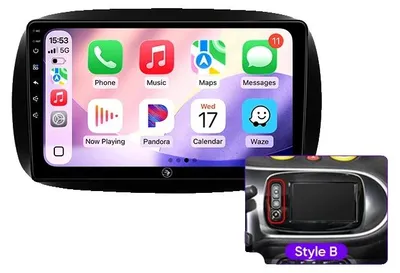 Obrázek produktu pro Autorádio, multimediální funkce, ovládání z volantu, kompatibilní s modely Mercedes Benz Smart Fortwo 453 (roky výroby 2016-2020), systém Android 13, bezdrátové připojení, 4G, 64 GB, design B