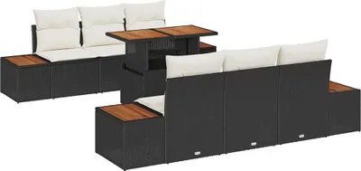 Image de vidaXL Salon de jardin avec coussins 7 pcs noir et beige