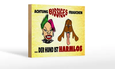 Produktbild von Holzschild Spruch 18x12cm Achtung bissiges Frauchen Hund