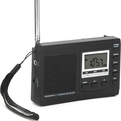 Obrázek produktu pro Přenosné mini rádio FM/MW/SW přijímač s digitálním budíkem FM rádio přijímač černý