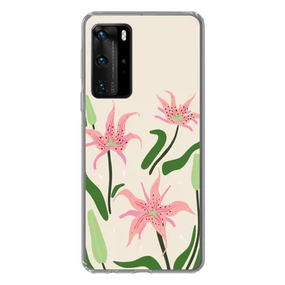 Produktbild von MuchoWow® Handyhülle Schutzhülle Hülle für Huawei P40 Pro Blume - Rosa - Blätter Silikon Softcase Handy Hülle - Schutz