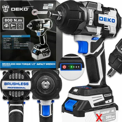 Obrázok produktu pre 20 V Bezkartáčový Rázový Uťahovák 800 Nm Pre 1/2" Kolesá S Kaleným Hriadeľom