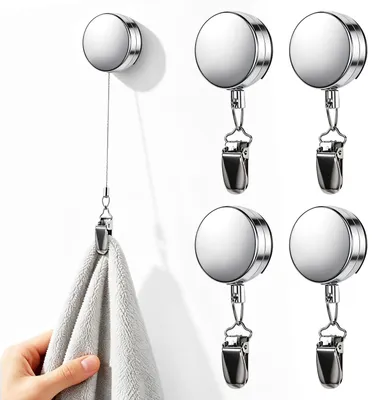 4 Handtuchclips aus Metall, selbstklebend, ausziehbar bis 60 cm
