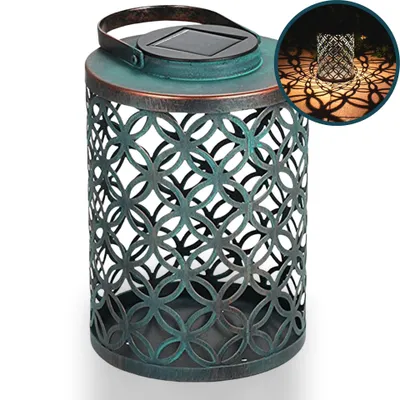 Immagine prodotto di GIZMO Lanterna solare rustica - Verde - Lampada da tavolo a LED - Illuminazione da giardino a energia solare - Sensore giorno/notte - 21 x 15,5 cm