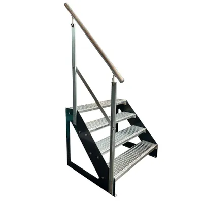 Obrázok produktu pre Voľne stojace oceľové schodisko so 4 stupňami a zábradlím Pozinkované / Stupne antracitové / Zábradlie ľavé - (d x š x v) 82cm x 100cm x 76cm