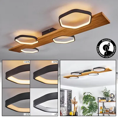 Produktbild von Centola dimmbare Deckenlampe aus Metall/Holz/Kunststoff in Schwarz/Natur/Weiß