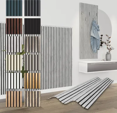 Produktbild von HEXIM Akustikpaneele 138,5x60cm - flexible Lamellenwand Holz MDF Wandpaneele Lamellenverkleidung Wandverkleidung Innendekoration schalldämmend (1 Paneel / 0,83 m² Chicago Concrete - APH10)