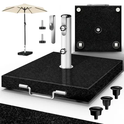Immagine prodotto di Supporto per ombrellone in granito tillvex® con rotelle e maniglia di trasporto, nero - 27 kg, forma quadrata | Supporto per ombrellone con tubo in acciaio inossidabile | Supporto da balcone per aste da 16-48 mm e ombrelloni con diametro fino a 250 cm