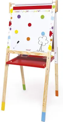 Imagen del producto de Silecomplaza - Pizarra de madera "Splash" para niños - Pizarra magnética y de tiza de doble cara, pizarra blanca para niños - Pizarra de altura ajustable con 13 accesorios - A partir de 3 años, modelo J09611