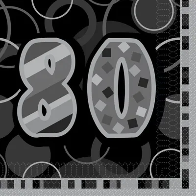 Produktbild von 16 Servietten schwarz / silber Zahl 80