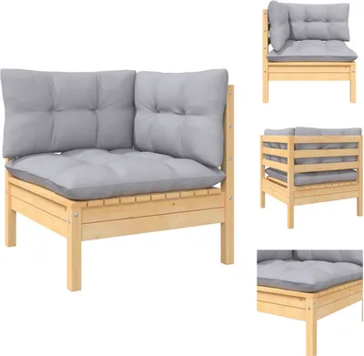 Image de vidaXL Canapé d'angle de jardin avec coussin en pin massif gris - éléments de canapé de jardin