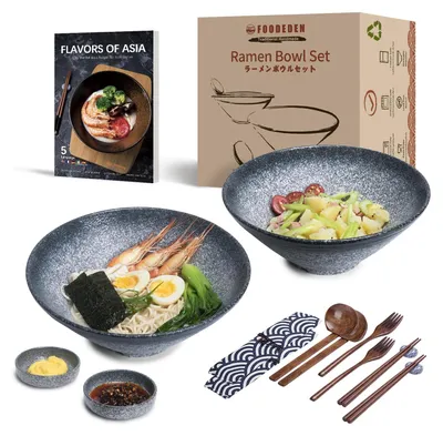 Ramen-Schalen-Set, 2×1800 ml, Keramik, handgefertigt, blau