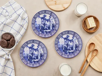 Produktbild von Hermia Concept, Hochwertiges Dessertteller-Set (6 Stück) aus Keramik, Blau/Weiß, 19,3 cm