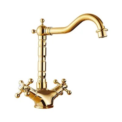 Immagine prodotto di Miscelatore in ottone antico, miscelatore a due maniglie, cartuccia in Vetroceramica antigoccia, design retrò spazzolato, corpo in ottone resistente, basso in oro