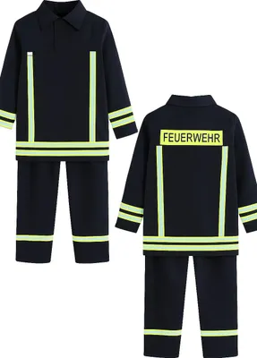 Produktbild von Feuerwehr Kostüm Kinder – 2-teiliges dunkelblaues Set mit Jacke & Hose – Realistische Feuerwehr Verkleidung für Jungen & Mädchen – Ideal für Karneval, Fasching & Rollenspiele – Größen 92 bis 158, Größe:92/98