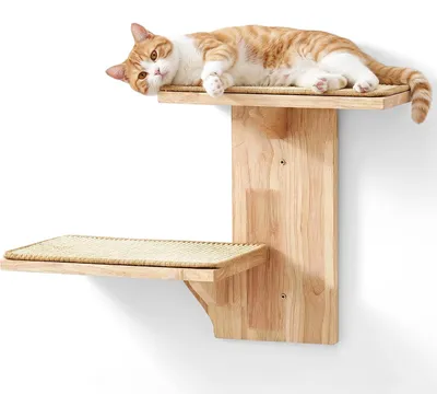 Katzenkletterwand, 2 Plattformen, Massivholz, 40,6 cm, mit Plüschbett
