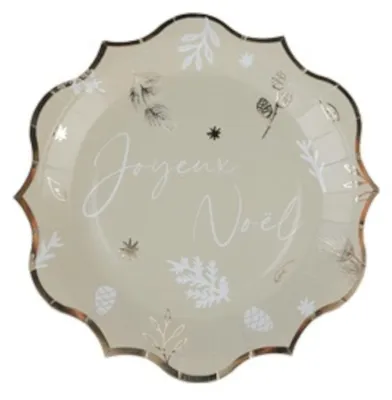 Image de 8 assiettes de Noël en carton « Botanique » vert sauge, 23 x 23 cm - taille unique