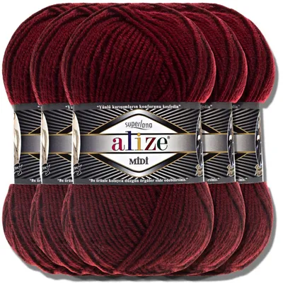 Produktbild von Alize 5x 100g Superlana Midi Wolle, Uni, Häkeln, Stricken (Bordeaux | 57)
