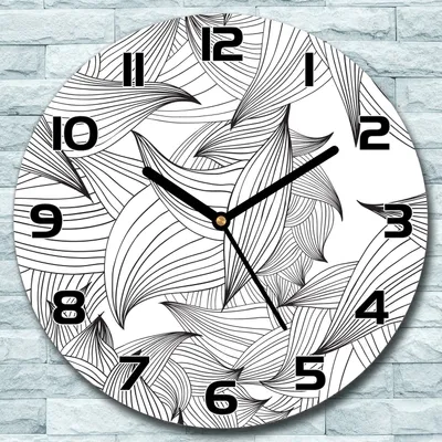 Produktbild von Wanduhr aus Glas Rund fi 30 Schwarz-Weiß Blätter Quarz Deko Schlafzimmer Büro