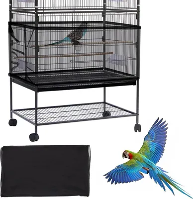 Image de Couverture de cage à oiseaux attrape-graines perroquets filet à cordon noir