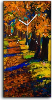 Produktbild von Leinwand Wanduhr Wandkunst Uhr 30x60 Malerei Pfad Bäume Blätter Herbst Land - weiße Hände