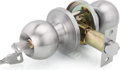 Produktbild von Poignée de Porte Ronde en Acier Inoxydable mit Clé Bouton Verrouillage für Maison Bureau Taille du Loquet 60/70 mm