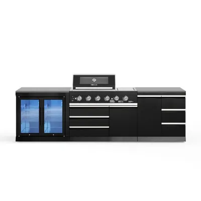 Produktbild von GORILLER® BLACKBACK M2 Outdoor-Küche, Gasgrill mit Doppel-Kühlschrank, Extra-Arbeitsfläche und Stauraum, Edelstahl, Schwarz