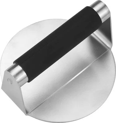 Productafbeelding van Robuuste, roestvrijstalen hamburgerpers met extra siliconen handgreep - Grillaccessoire voor platte grillplaten