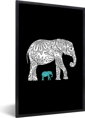 Produktbild von MuchoWow® MuchoWow® Gerahmtes Poster Elefant - Muster - Schwarz 60x90 cm - Poster mit zchwarzem Bilderrahmen - Kunst