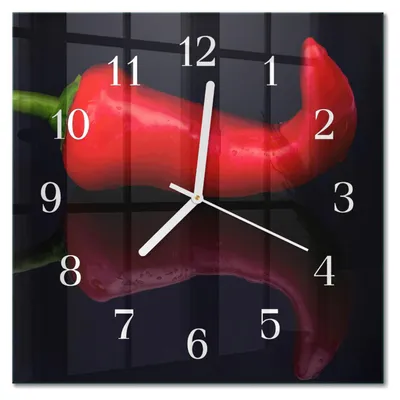 Produktbild von Tulup Glasuhr Wanduhr Küchenuhr Echt-Glas 30x30 cm Modern Dekorativ Geräuschlos Weiße Zeiger - Chilischoten