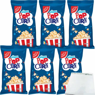 Produktbild von Gut & Günstig Popcorn süß 6er Pack (6x200g Beutel) + usy Block